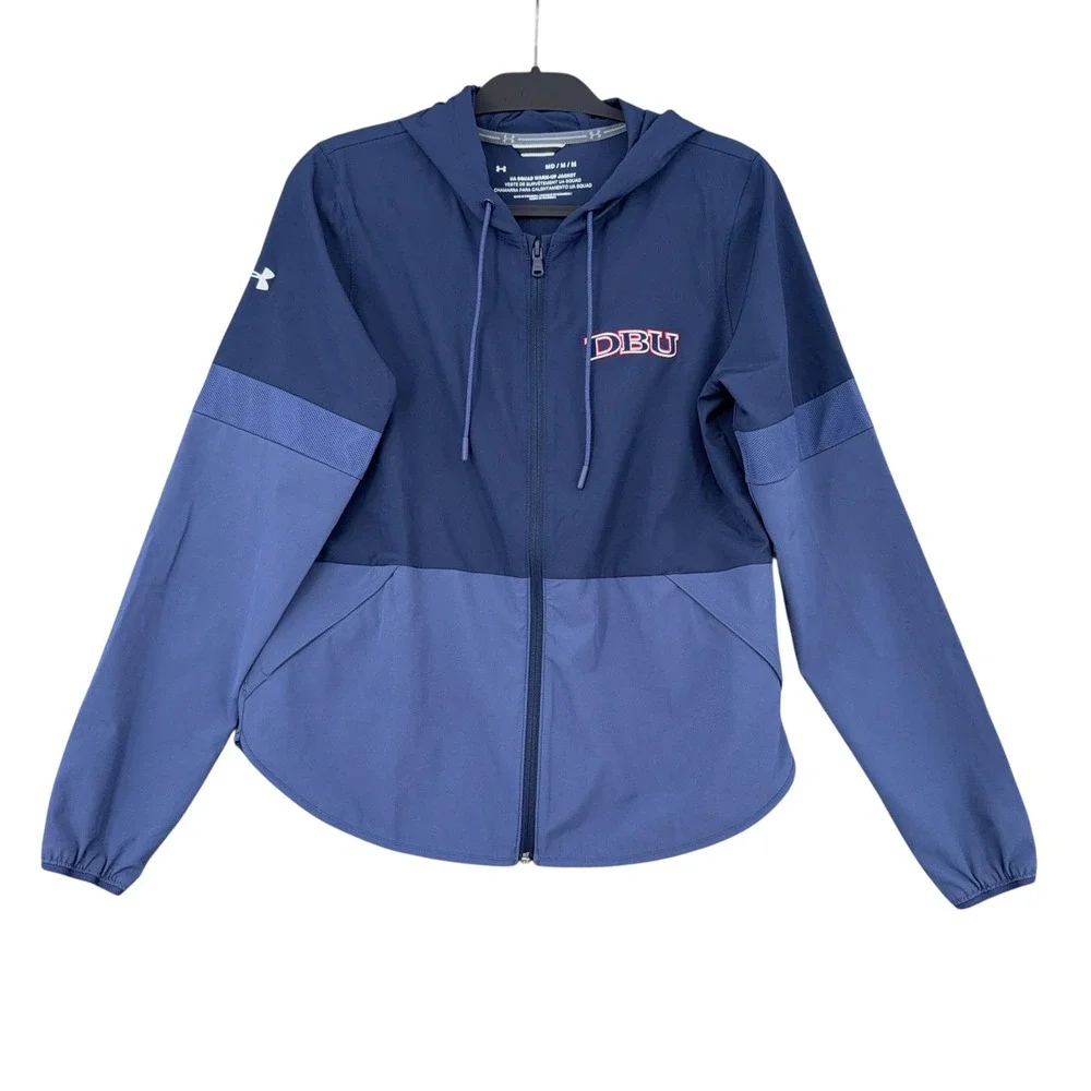 Under Armour UA Squad Warm-Up Jacket Womens Medium Blue DBU Full Zip Hooded